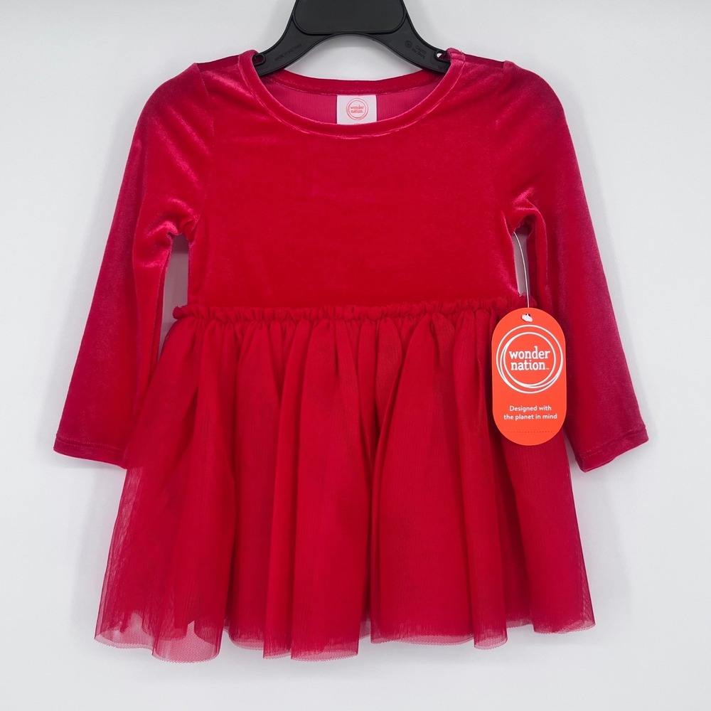 Red Velvet Long Sleeve Tutu Dress Girls 12M Tulle Holiday Party Wonder Nation